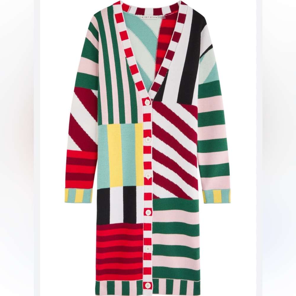 Alice + Olivia XS Women’s Bradford striped-intarsia wool cardigan